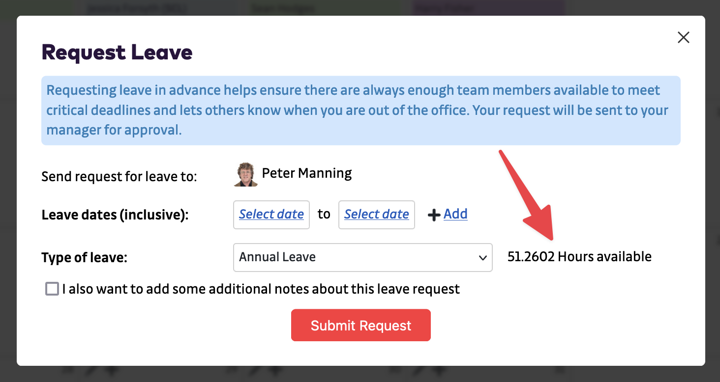 Who's In - Request Leave - Xero balance