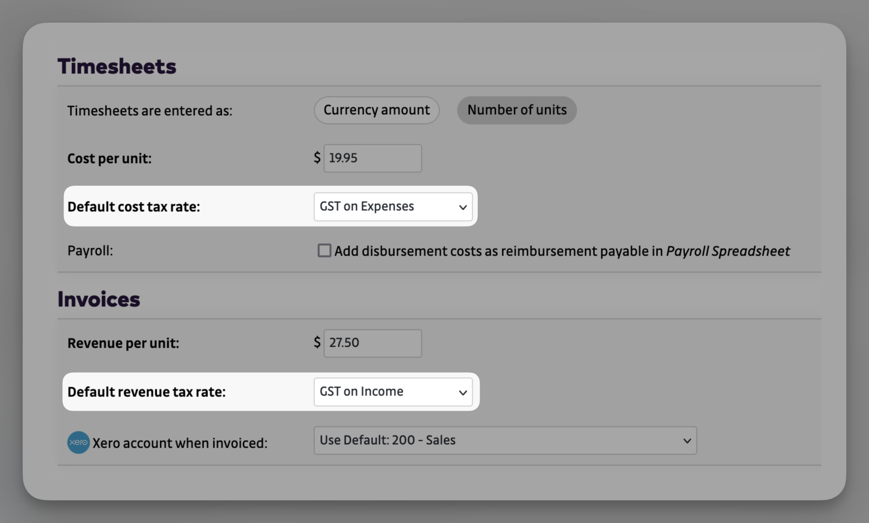 Settings - Disbursement - Tax rates