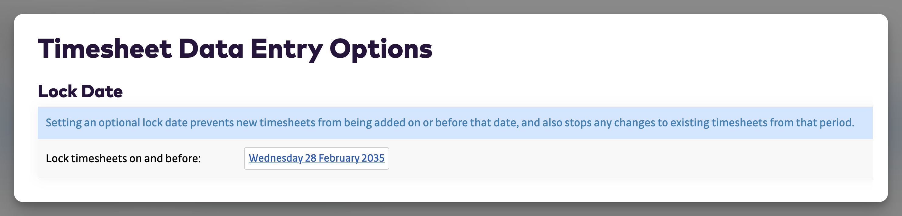Settings - Timesheet lock dates