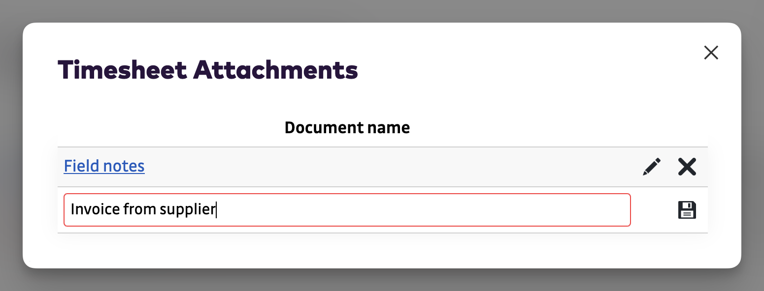 Timesheets - timesheet attachments modal