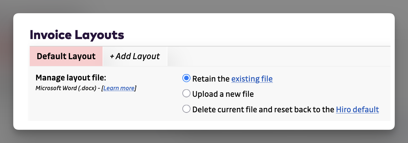 Invoice Layouts - tabs at top of section
