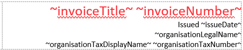 Invoice Layout - example of variables in docx