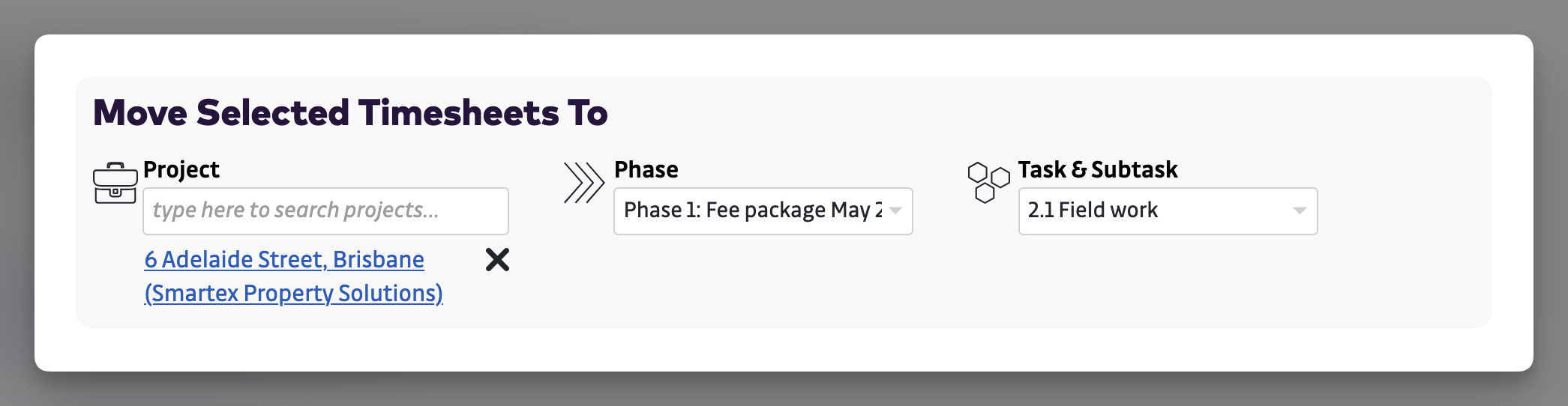 Bulk Move Timesheets - Destination criteria