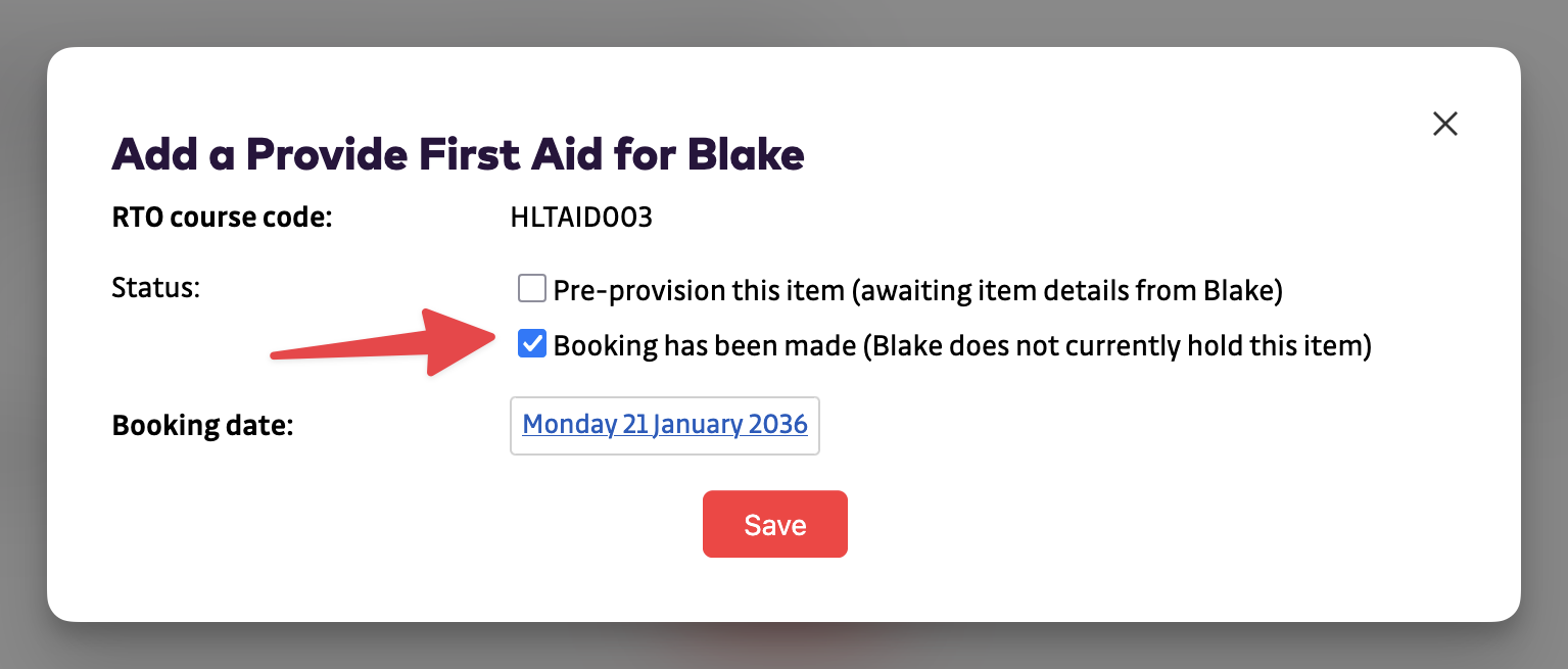 Add L&T Item - booking made
