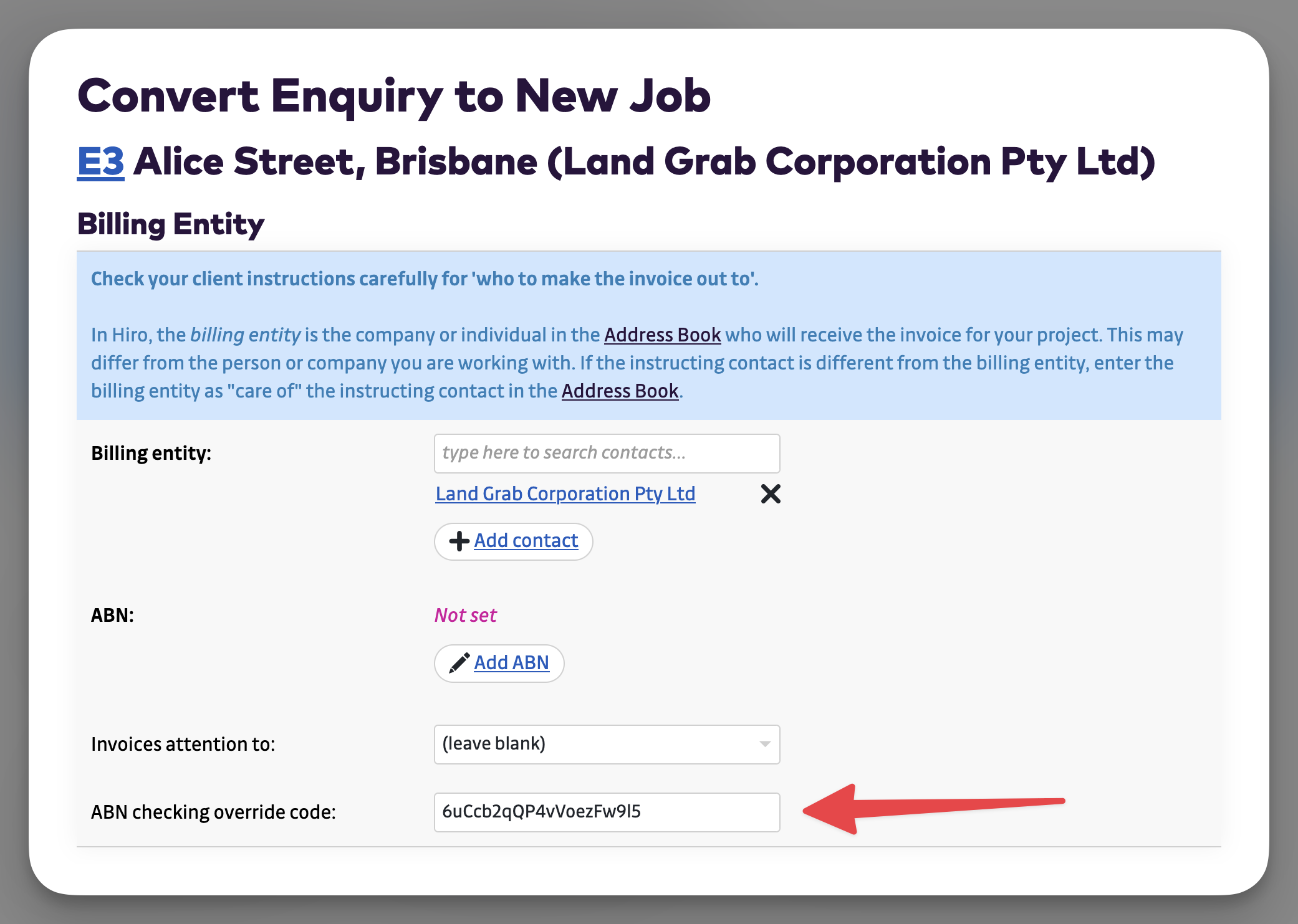 Convert Enquiry - Override Code focussed
