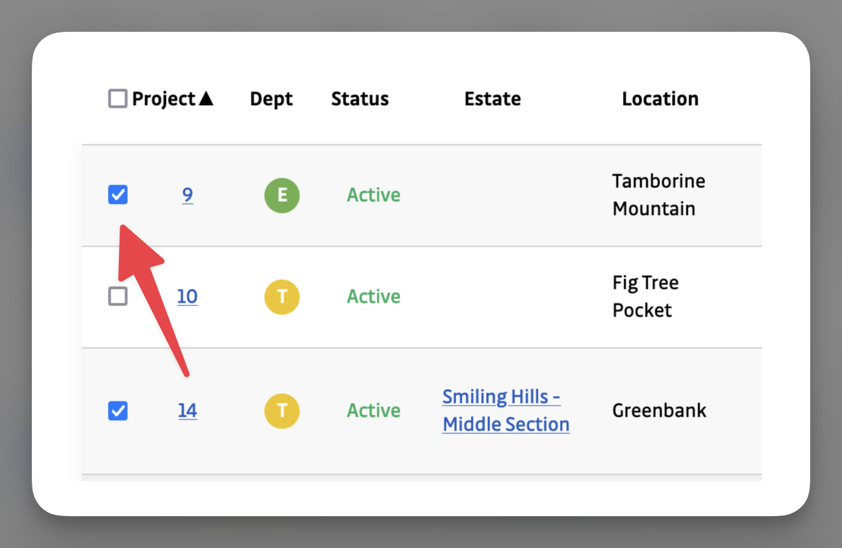 Projects Dashboard - select a project